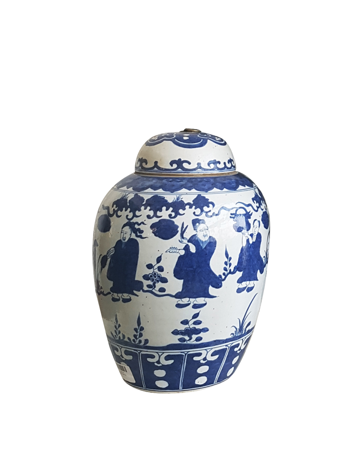 Blue & White Round Jar With Metal Ring