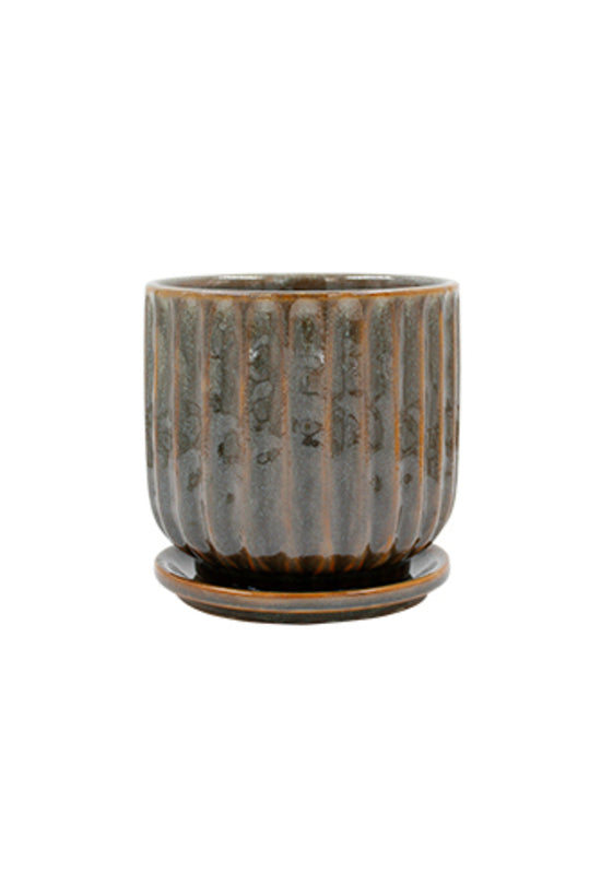 Leonie Brackish Glaze Planter w/Saucer Large