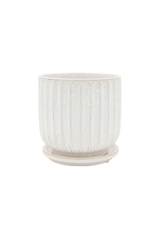 Leonie White Glaze Planter w/Saucer Large