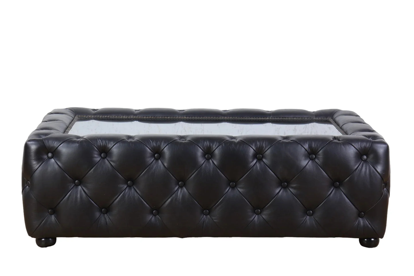 Leather Coffee Table with Glass Top