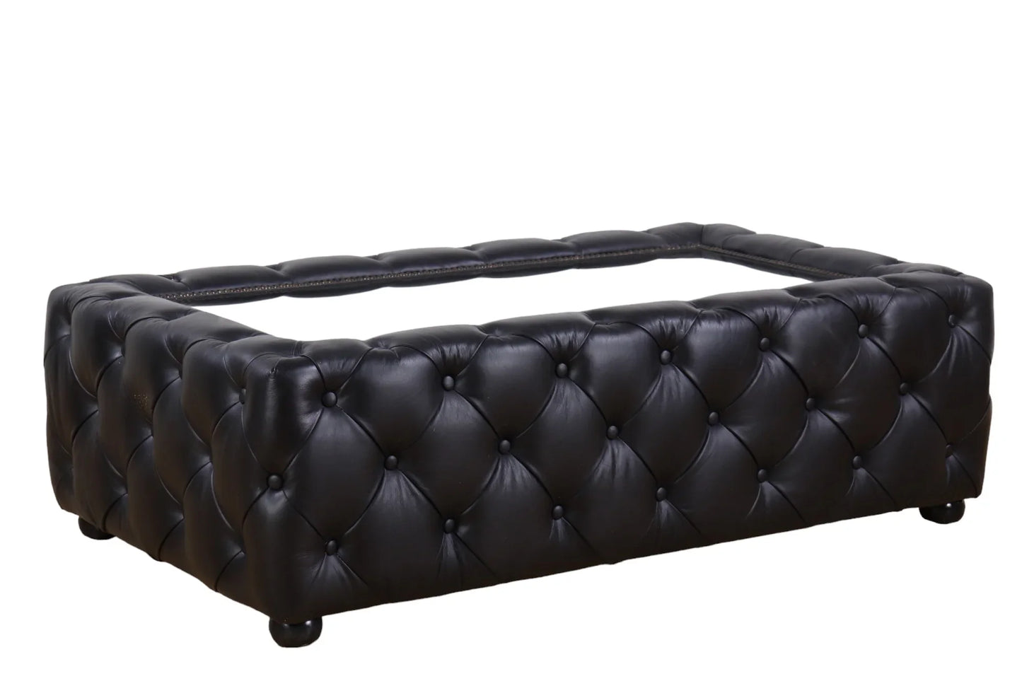 Leather Coffee Table with Glass Top