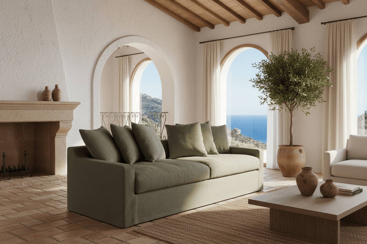 Lucca 3 Seater Slipcover Sofa - Olive