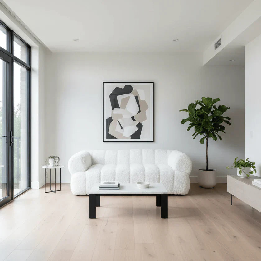 Luxury living room NZ — Cabana faux fur sofa styled with premium home décor | Ayra Rose