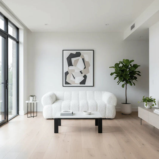 Luxury living room NZ — Cabana faux fur sofa styled with premium home décor | Ayra Rose