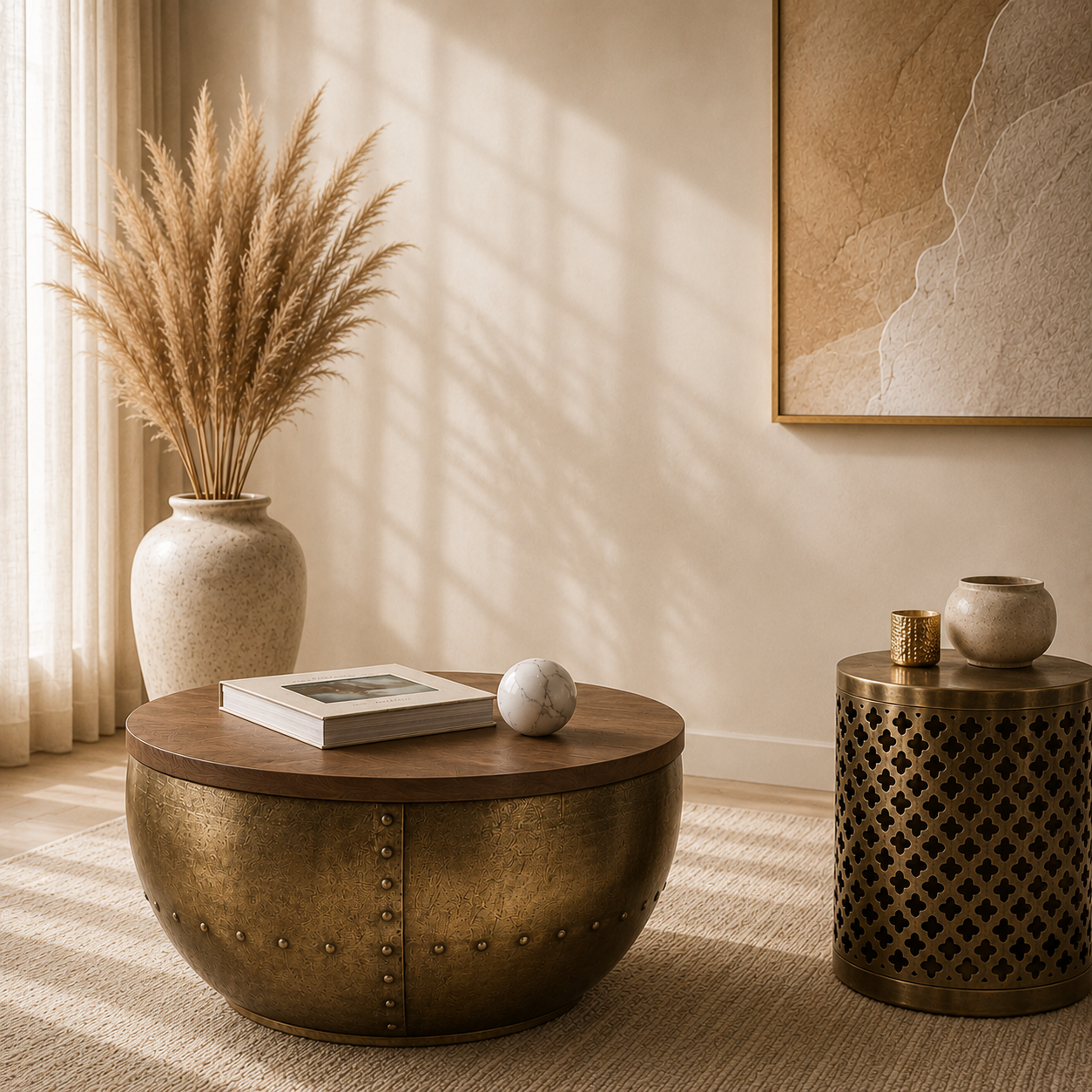 Luxury white marble coffee table with polished gold legs in a modern living room setting - Ayra Rose