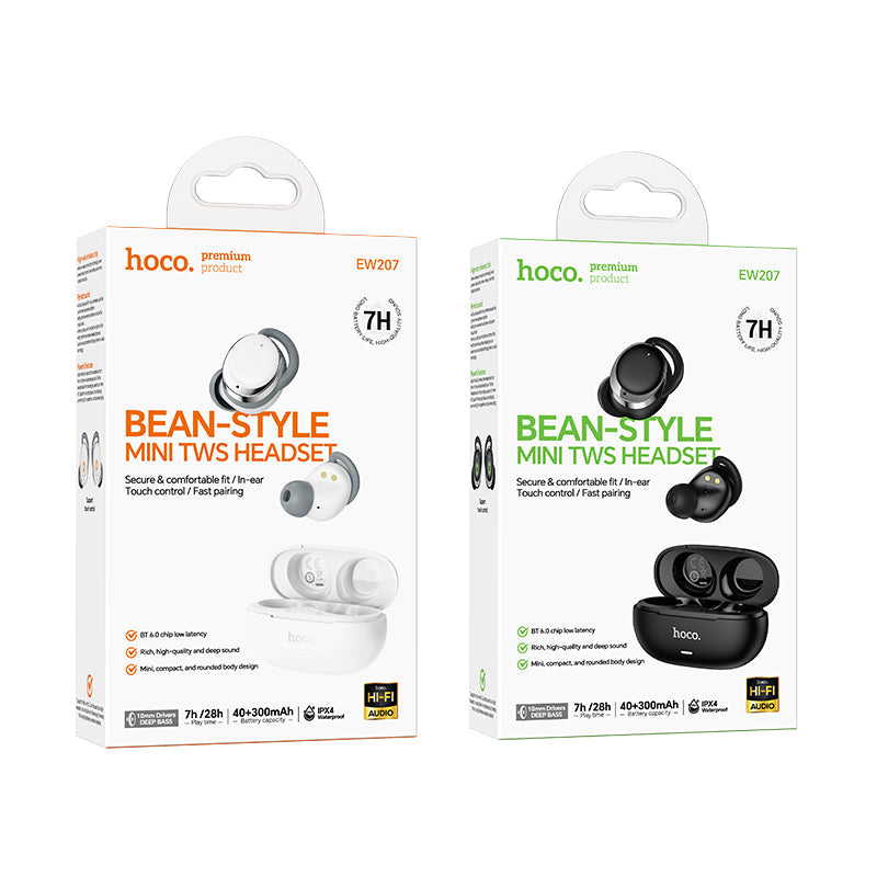Comfortable Bean-Style Mini TWS Earbuds with 7 Hours, IPX4 Waterproofing (EW207)