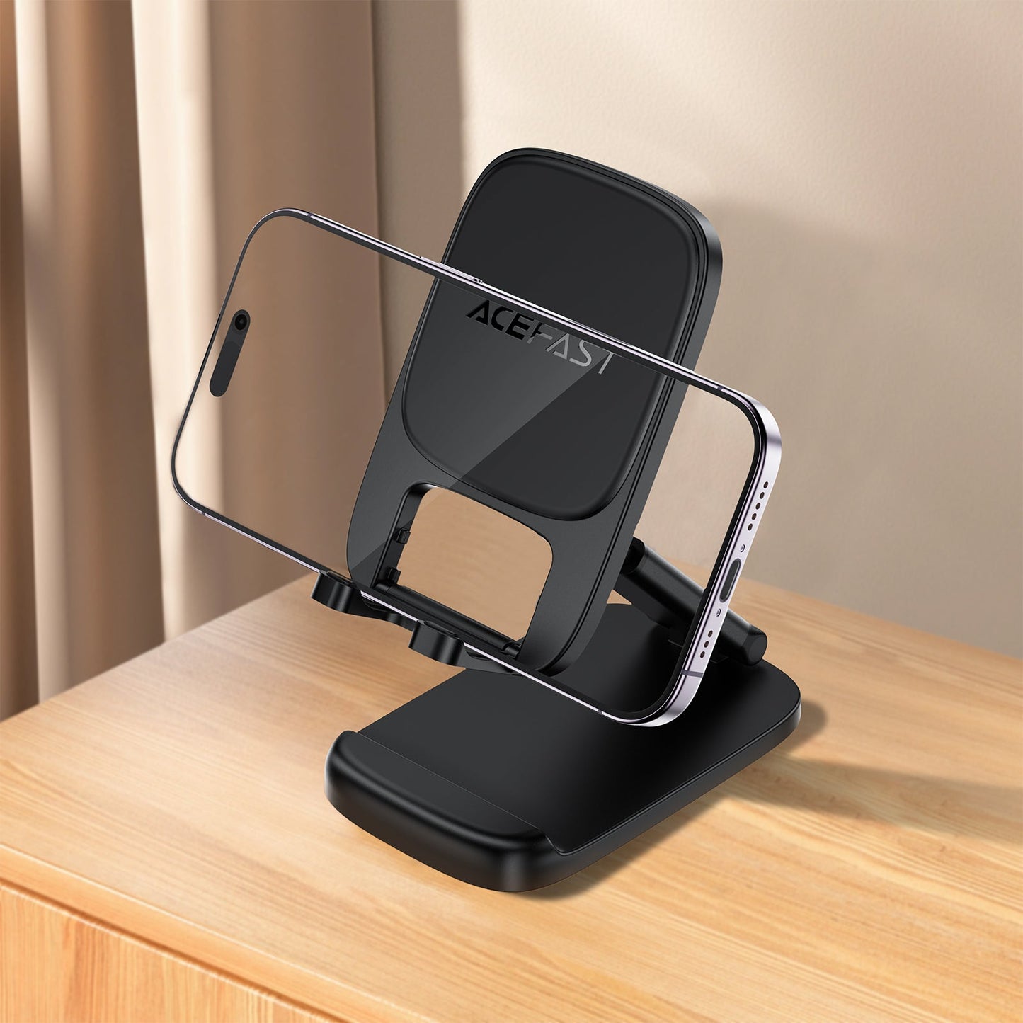 Premium Foldable Desktop Phone Stand | Adjustable Dual-Axis Mobile Holder with Retractable Arm (E45)