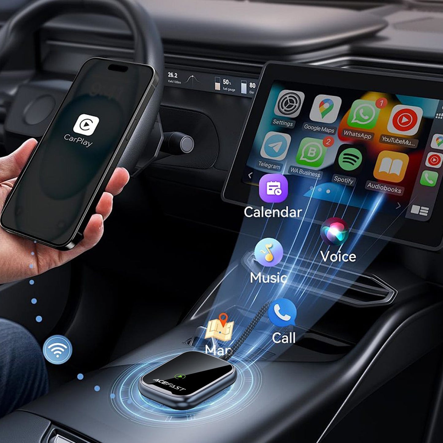 Wireless Adaptor for Apple CarPlay & Android Auto with USB-A & USB-C Plug (QC1)
