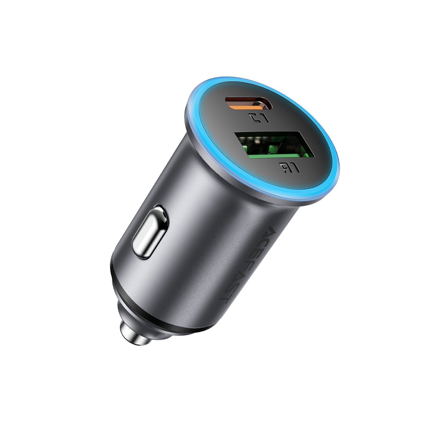 65W PD+QC Mini-Size Super Fast Car Charger with Metallic Body, LED Ring Light (B15)