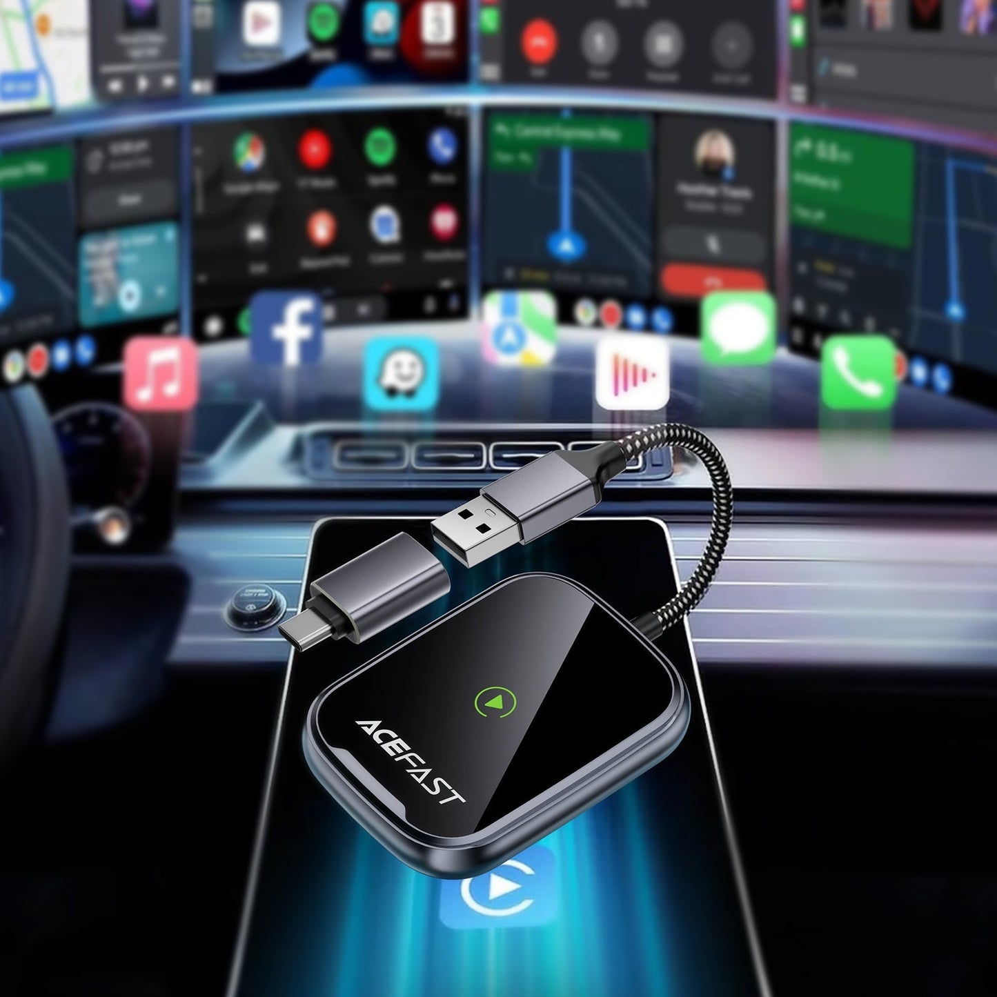 Wireless Adaptor for Apple CarPlay & Android Auto with USB-A & USB-C Plug (QC1)
