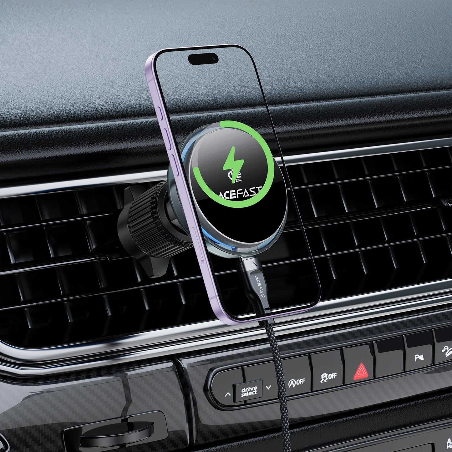 25W Qi2 Wireless Charging Phone Holder for Air Vent, with Active Cooling, Ambient Light (D61)