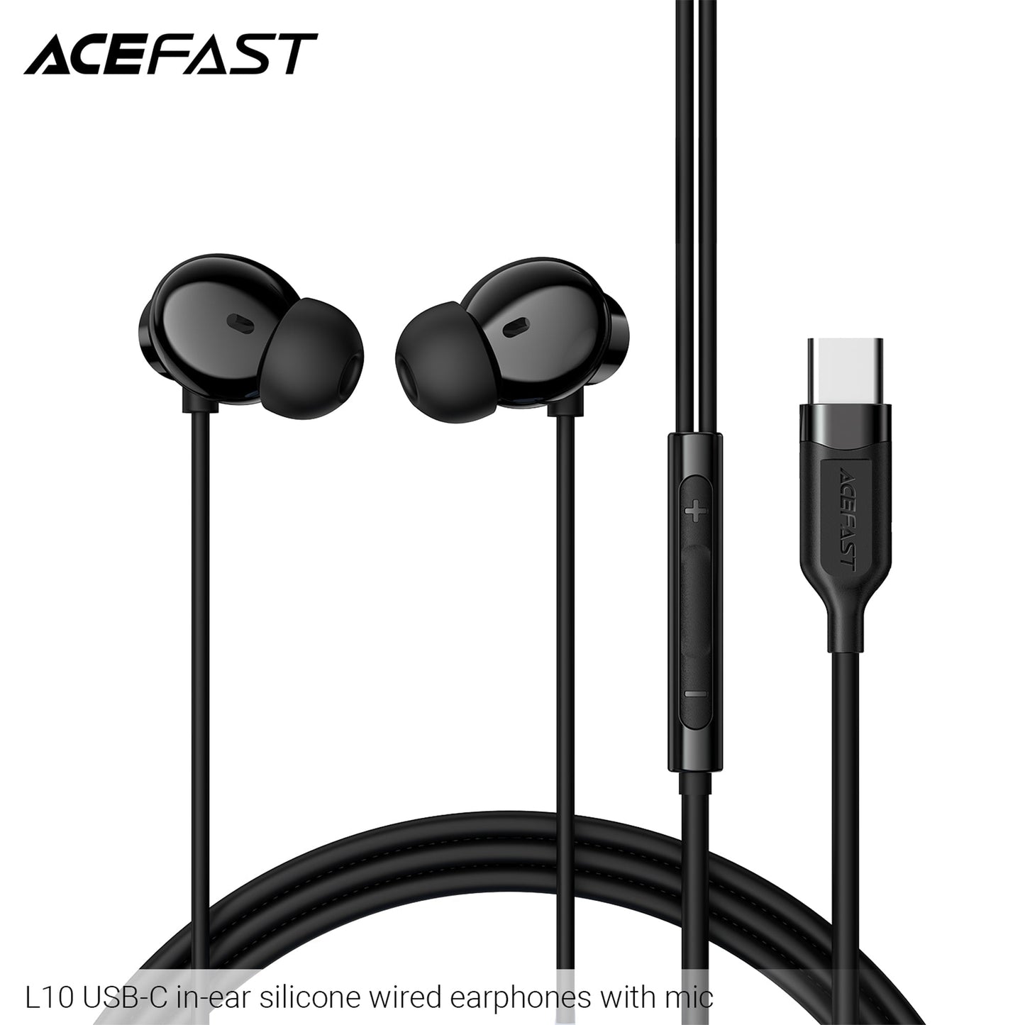 Universal Digital USB-C Wired Earphones with Microphone, Silicon Wire (L10) Black