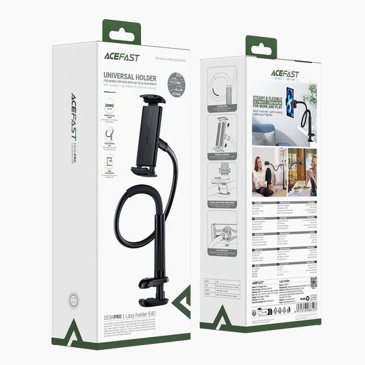 Flexible Gooseneck Tablet & Phone Mount | 360° Adjustable "Lazy Holder" Stand for Bed & Desk (E40)