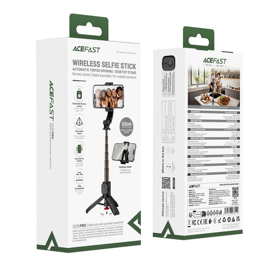 Premium 0.63m Selfie Stick with Drop-to-Open Tripod | Mini Portable Aluminum Stand with Bluetooth Remote (E43)