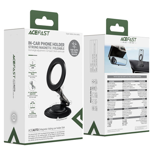 Magnetic Foldable Car Phone Holder | Premium 3-Axis Adjustable Dashboard Mount (D64)