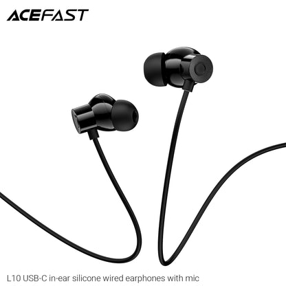 Universal Digital USB-C Wired Earphones with Microphone, Silicon Wire (L10) Black