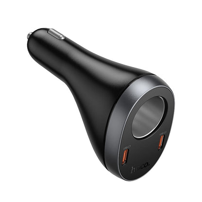 60W Super Fast Car Charger & Cigarette Lighter Splitter | 3 Ports (2 USB-C + 1 USB-A) & LED Display (Z61A)