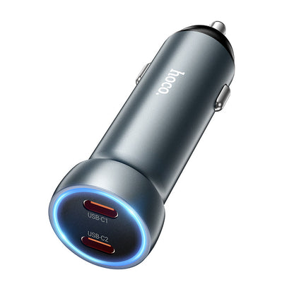 60W PD Dual USB-C Super Fast Car Charger with LED Ring Light (Z54B)