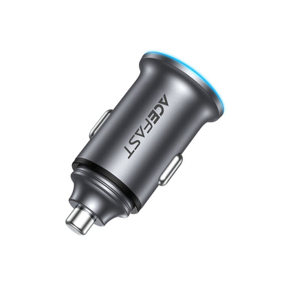 65W PD+QC Mini-Size Super Fast Car Charger with Metallic Body, LED Ring Light (B15)