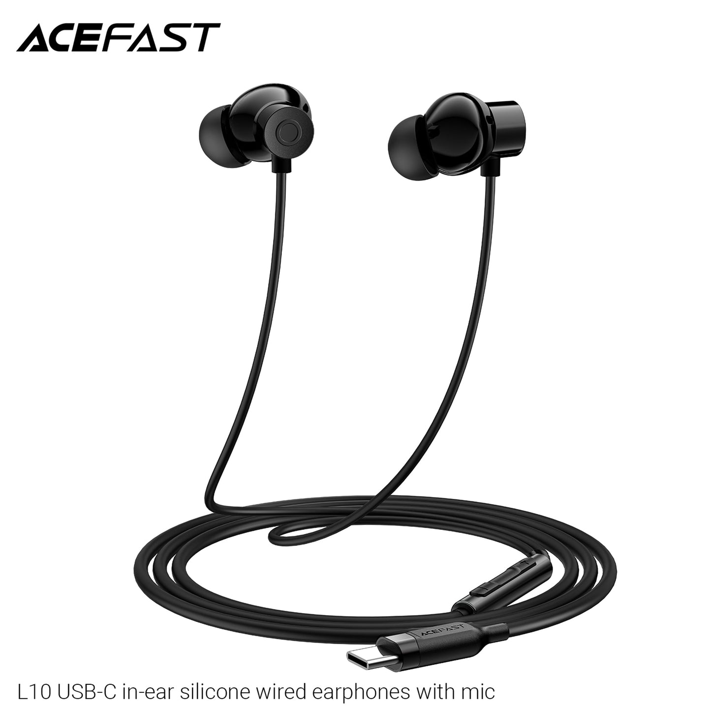 Universal Digital USB-C Wired Earphones with Microphone, Silicon Wire (L10) Black