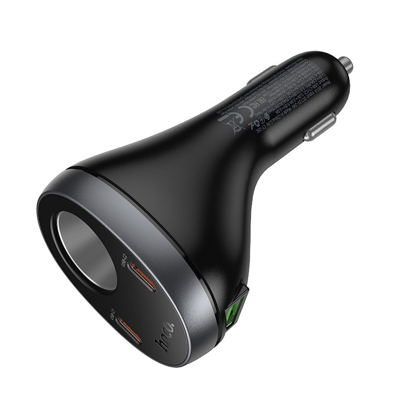 60W Super Fast Car Charger & Cigarette Lighter Splitter | 3 Ports (2 USB-C + 1 USB-A) & LED Display (Z61A)
