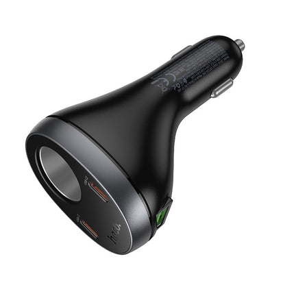60W Super Fast Car Charger & Cigarette Lighter Splitter | 3 Ports (2 USB-C + 1 USB-A) & LED Display (Z61A)