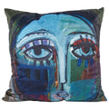Abstract Face Velvet Cushion - Teal