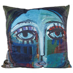 Abstract Face Velvet Cushion - Teal