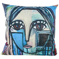 Cubist Face Velvet Cushion - Blue