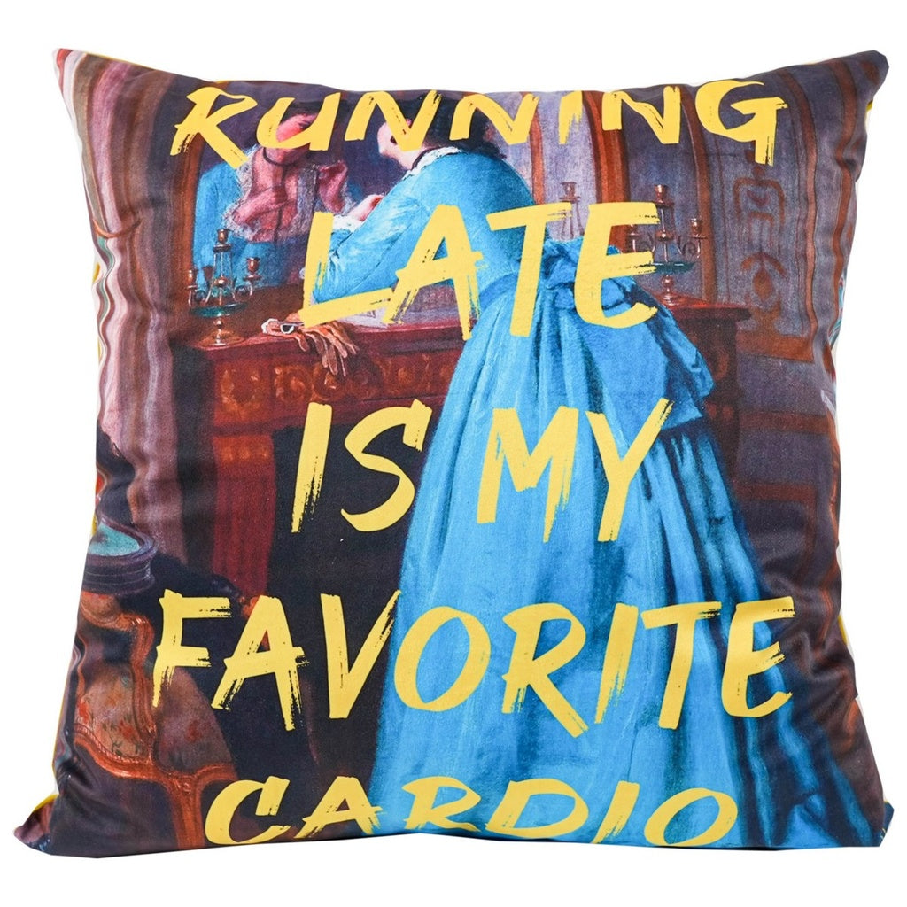 Slogan Velvet Cushion - Running Late