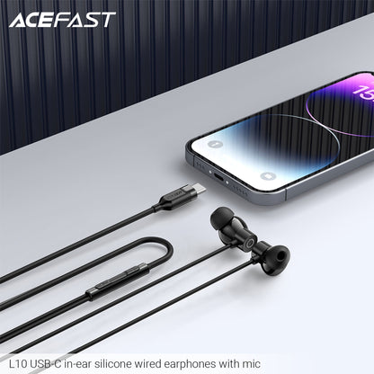 Universal Digital USB-C Wired Earphones with Microphone, Silicon Wire (L10) Black
