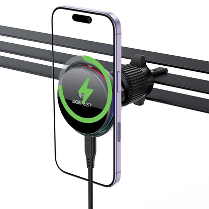 25W Qi2 Wireless Charging Phone Holder for Air Vent, with Active Cooling, Ambient Light (D61)