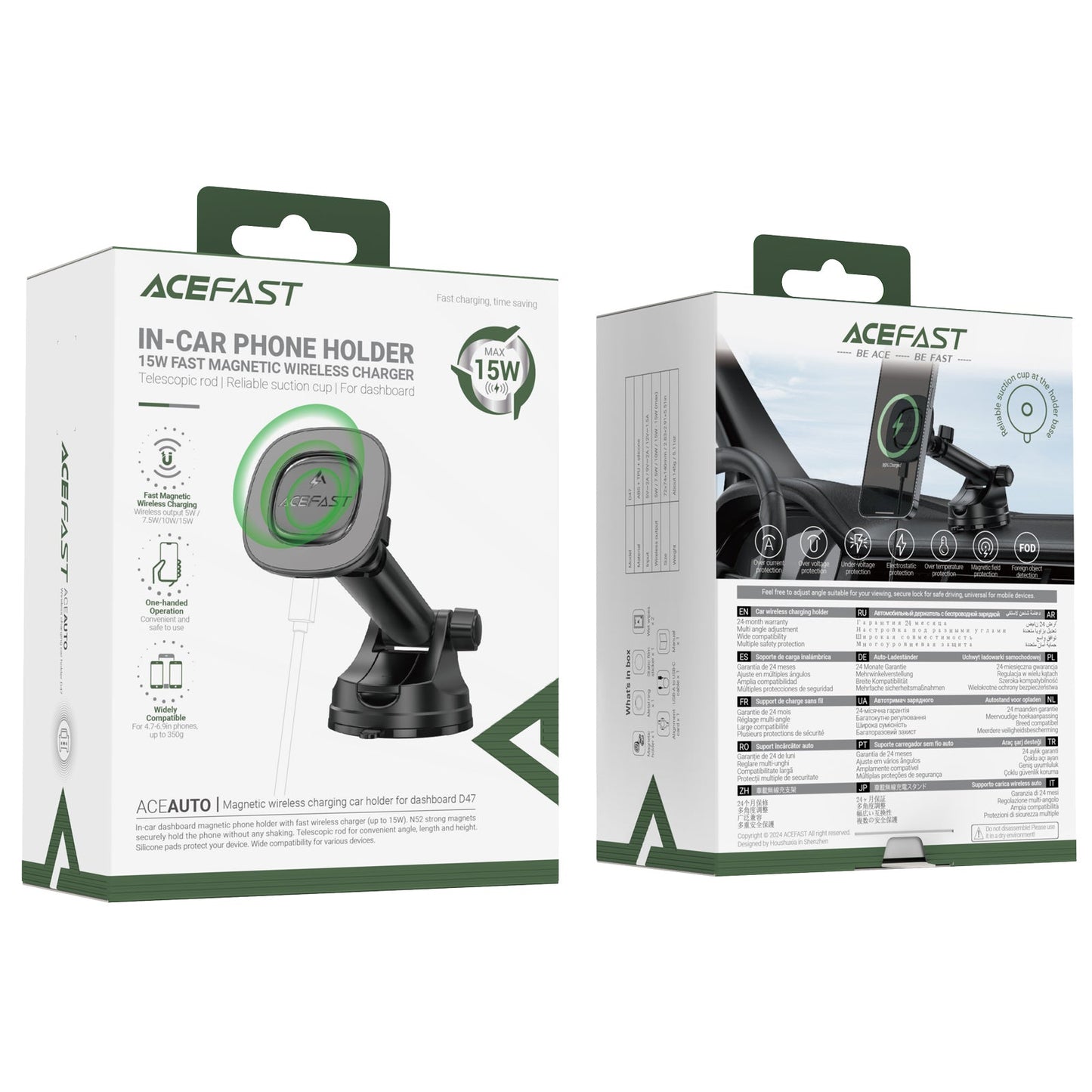 15W Magnetic Wireless Charging Phone Holder for Windshield / Dashboard (D47)