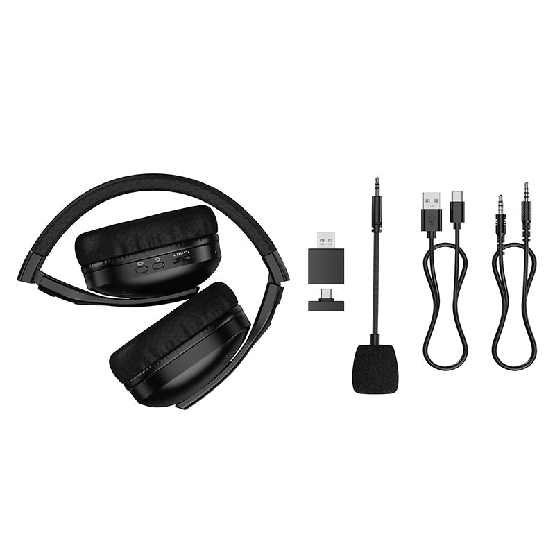 Premium Wireless Gaming Headset with Detachable Microphone, Wired Mode, 2.4G & Bluetooth Dual Wireless Mode (W114)