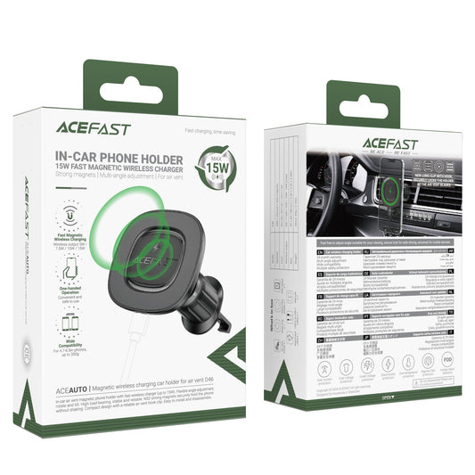 15W Magnetic Wireless Charging Air Vent Phone with Round Magnet (D46)