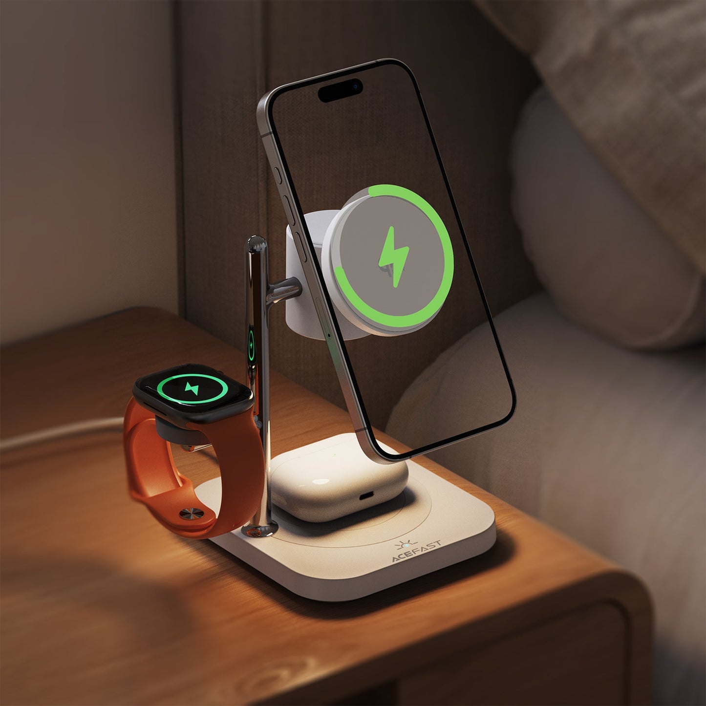 32.5W Qi2 Premium 3-in-1 Magnetic Wireless Charger with Night Ambient Light (E39)