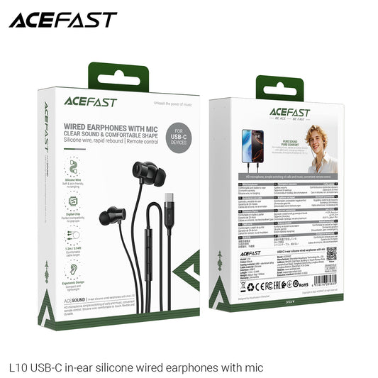 Universal Digital USB-C Wired Earphones with Microphone, Silicon Wire (L10) Black