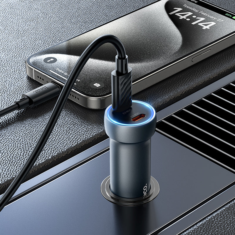 60W PD Dual USB-C Super Fast Car Charger with LED Ring Light (Z54B)