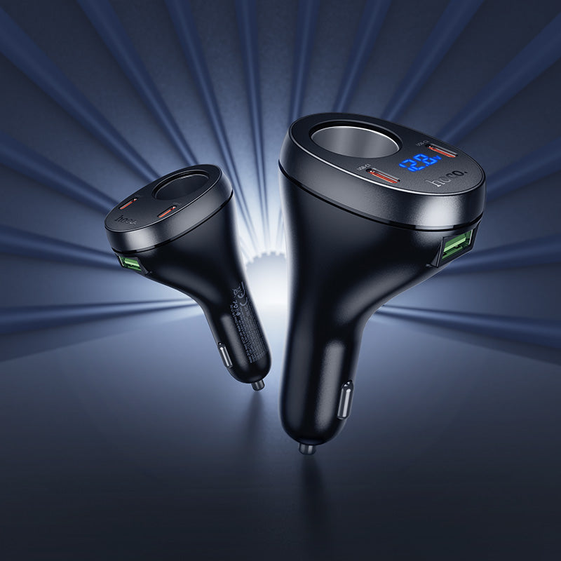 60W Super Fast Car Charger & Cigarette Lighter Splitter | 3 Ports (2 USB-C + 1 USB-A) & LED Display (Z61A)