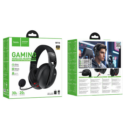 Premium Wireless Gaming Headset with Detachable Microphone, Wired Mode, 2.4G & Bluetooth Dual Wireless Mode (W114)