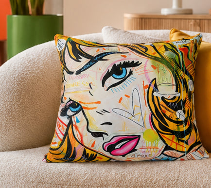 Pop Art Velvet Cushion - Comic Blonde