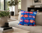 Pop Art Velvet Cushion - Lips on Blue