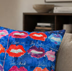 Pop Art Velvet Cushion - Lips on Blue