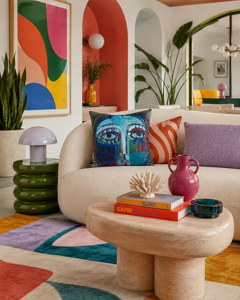 Abstract Face Velvet Cushion - Teal