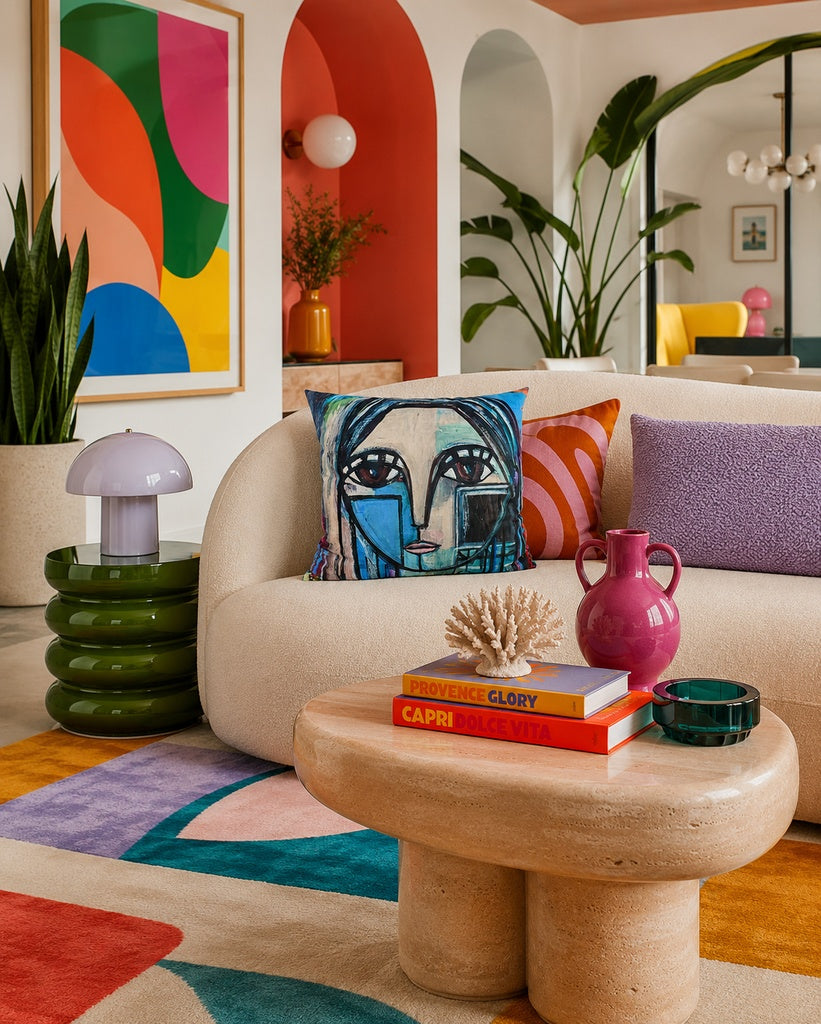 Cubist Face Velvet Cushion - Blue