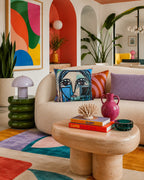 Cubist Face Velvet Cushion - Blue