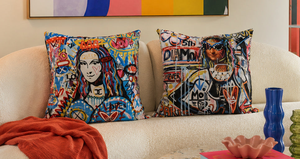 Graffiti Portrait Velvet Cushion - Queen