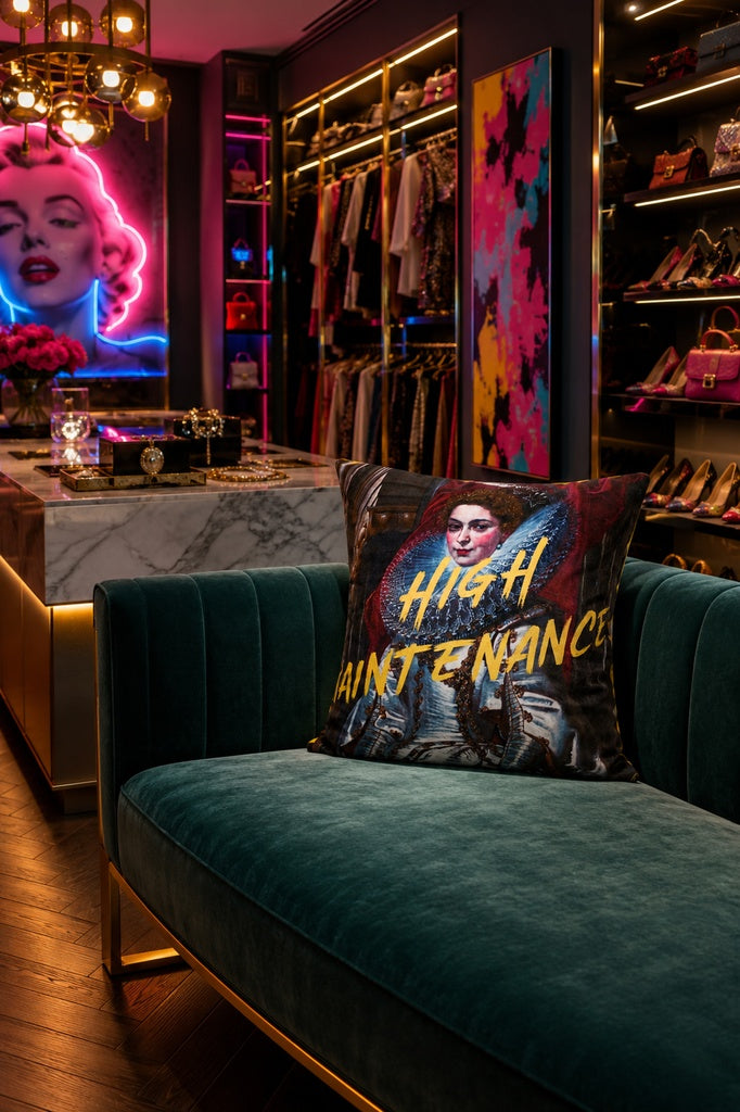 Slogan Velvet Cushion - High Maintenance