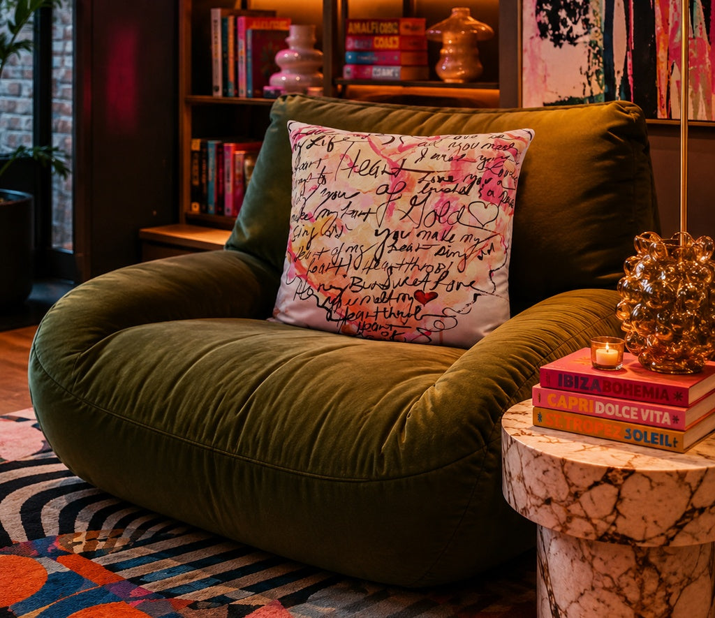 Script Velvet Cushion - Love Notes