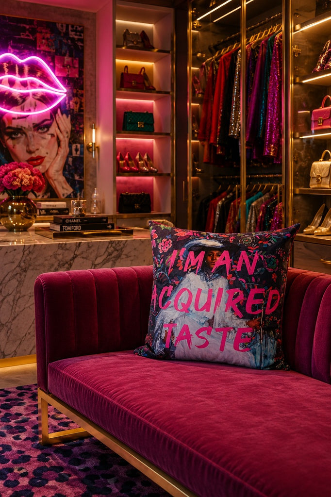 Slogan Velvet Cushion - Acquired Taste